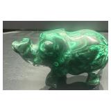 Green Malachite Elephant Figurine with Polished Fi