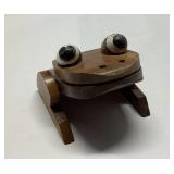 Wooden Frog Figurine With Painted Eyes, 3 1/2 x 5