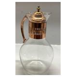 Glass and Copper-Toned Pitcher with Lid, Approxima