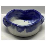 Heart-Shaped Ceramic Bowl With Blue and White Glaz