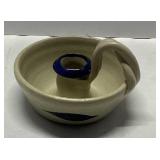 Ceramic Chamberstick Candle Holder with Blue Accen