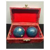 Two Blue Cloisonnï¿½ Baoding Balls with Decorative B