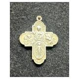 Sterling Silver Catholic Cross Medal with Religiou