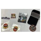 Pins and a Medallion with Cases and Packaging