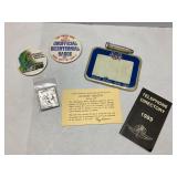 Vintage Memorabilia Including Badges, Directory, a
