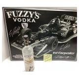Fuzzy's Vodka Racing Sign and Bottle, Signed by Ed