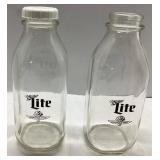 Two Miller Lite Glass Bottles Approximately 9 Inch