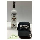 Signed Fuzzy's Vodka Bottle and Hat by Ed Carpente