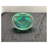 Green Murano Art Glass Vase with Gold Flecks