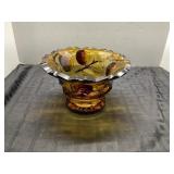 Amber Cut Glass Bowl with Etched Decoration