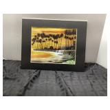 Framed Tropical Sunset Painting, 11 x 14 in