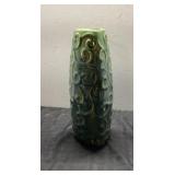 Green Glazed Ceramic Vase, 11 Inches Tall