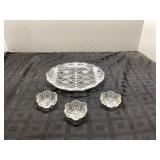 Cut Glass Serving Dish with 3 Salt Dips