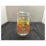 Glass Pitcher with Orange and Yellow Design,