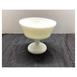 Milk Glass Pedestal Compote Bowl, 6" x 7"