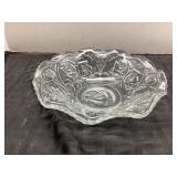 Pressed Glass Rose Pattern Serving Bowl 9"