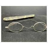 Antique Wire Rim Eyeglasses with Case