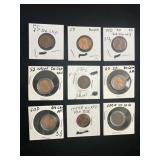 9 U.S. Lincoln Cents Including Errors