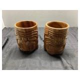 5" Carved Wooden Tiki Mugs