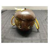 Coconut Shell Purse with Rope Handle, 4x5 in
