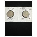 1920 and 1923 Buffalo Nickel Pair
