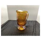 Amber Carnival Glass Pitcher, 10 Inch Tall
