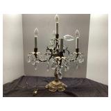 Vintage 21-Inch Crystal Brass Candelabra Lamp