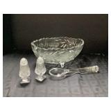 Glass Bowl, Spoon, and Salt & Pepper Set