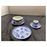 Japanese Blue and White Porcelain Cup and Sau