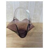Purple Art Glass Basket with Clear Handle