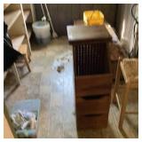 Wooden Storage Bin with Hinged Top and Drawers