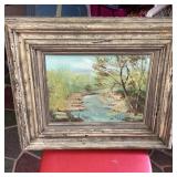 Framed River Landscape Painting Signed J W Lewis