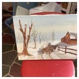 Winter Barn Scene Oil Painting on Canvas