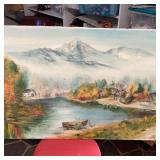 Oil Painting Landscape With Mountains and River