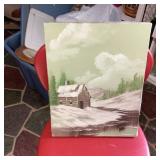 Winter Cabin Scene Oil Painting on Canvas