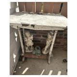 Weathered Wooden Stand With Garden Figurines