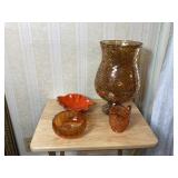 Amber Glassware Including 13" Vase