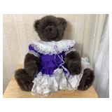 Jointed Plush Bear in Purple and White Dress