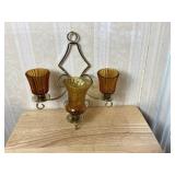 Amber Glass and Brass Wall Sconce, 11" x 12"