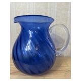 Swirled Cobalt Blue Art Glass Pitcher