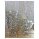 Cut Glass Vase and Lidded Candy Dish
