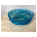 Blue Pressed Glass Bowl, 4x10 Inches