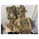 4 Gilded Wall Hanging Angel Plaques