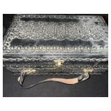 Ornate Black Jewelry Box With Costume Jewelry