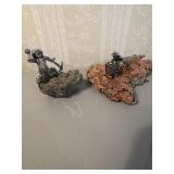 Miner Figurine Sculptures on Mineral Bases
