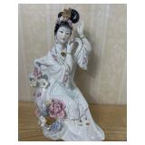 Porcelain Asian Lady Figurine with Flowers