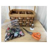 Woven Sewing Basket with Contents