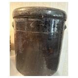 Stoneware Crock with Brown Glaze and Handles