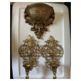 Gold-Tone Wall Shelves and Candle Holders