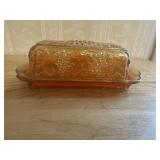 Amber Depression Glass Butter Dish with Lid